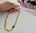 Gold plated stainless steel green stone necklace