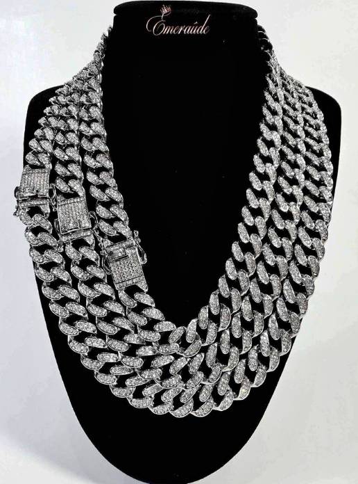 Collar Silver Diamond Cuban Chain