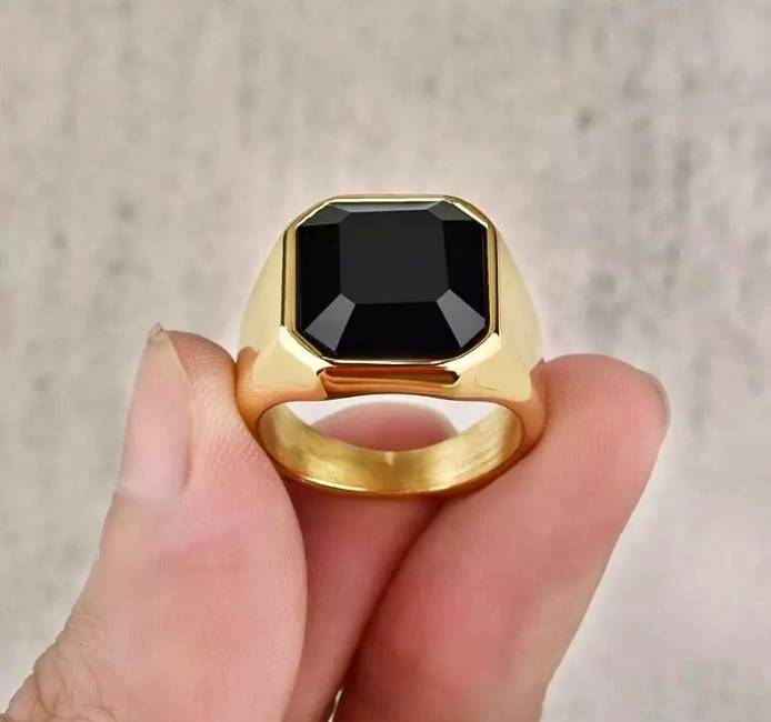 Steel Black Stone Ring Gold Size 9 and 11